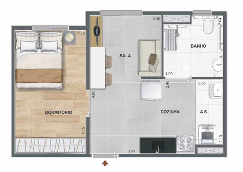 Apartamento, 1 quarto, 34 m² - Foto 2