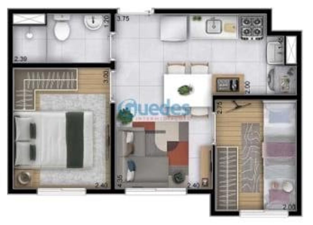 Apartamento, 2 quartos, 44 m² - Foto 3