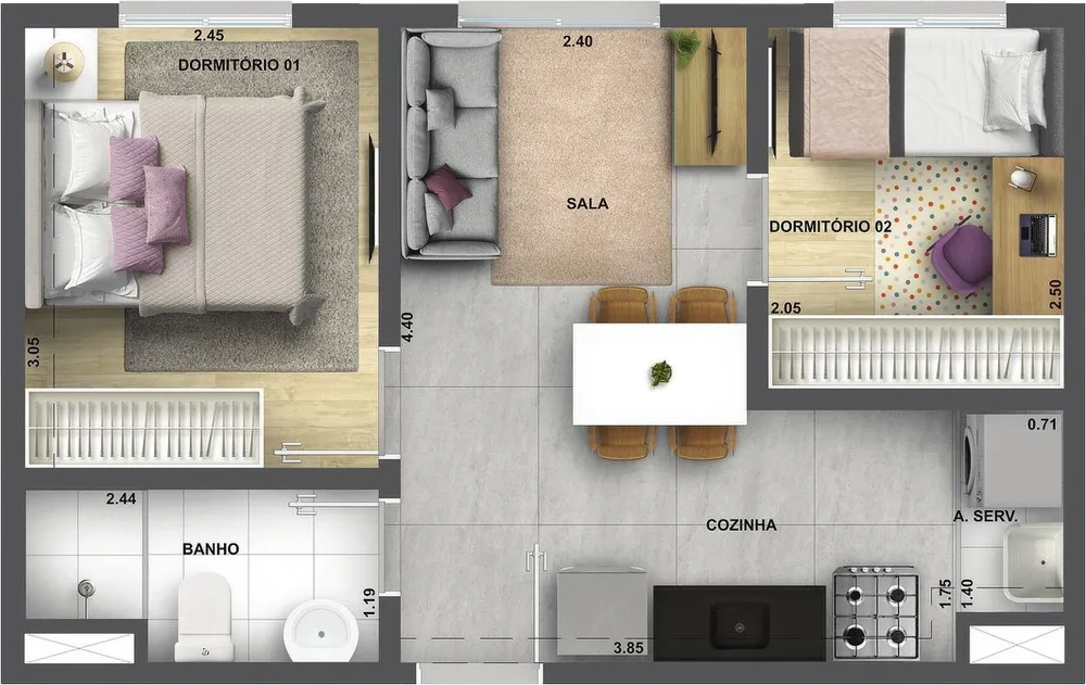 Apartamento, 3 quartos, 56 m² - Foto 6