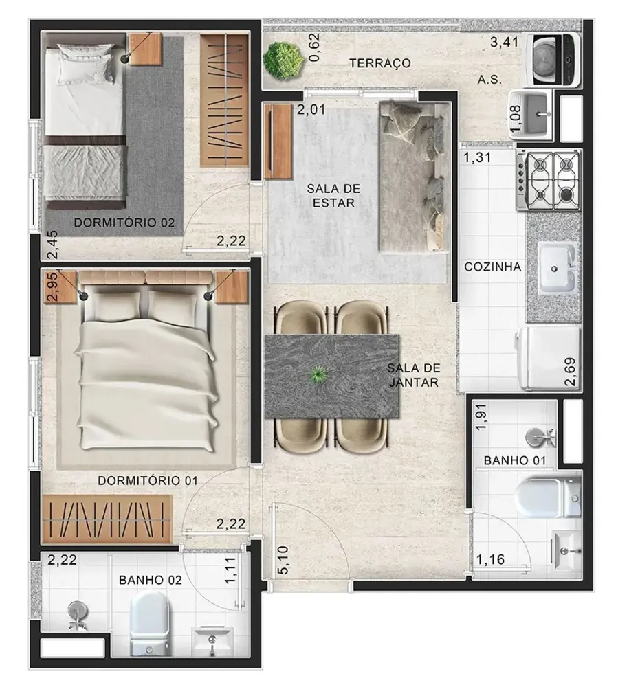 Apartamento, 2 quartos, 37 m² - Foto 3