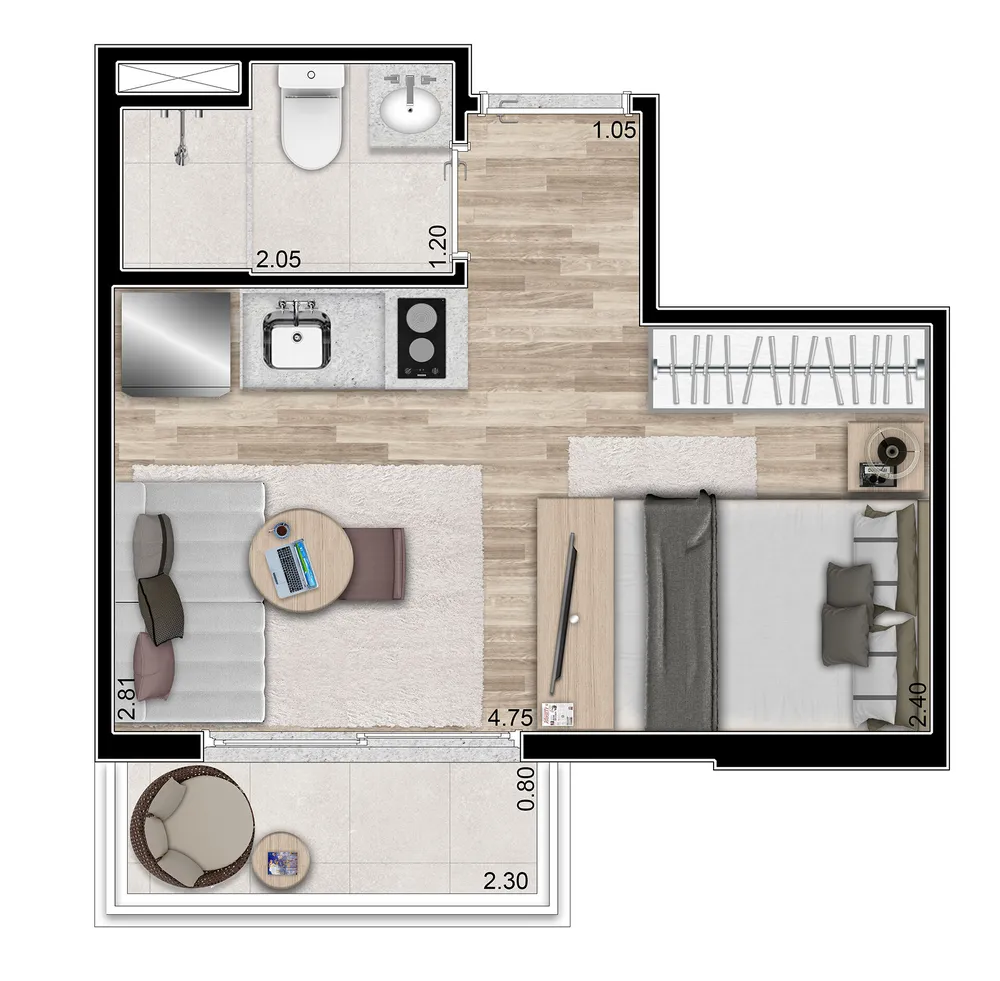Apartamento, 1 quarto, 28 m² - Foto 2