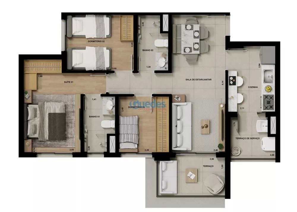 Apartamento, 3 quartos, 59 m² - Foto 3