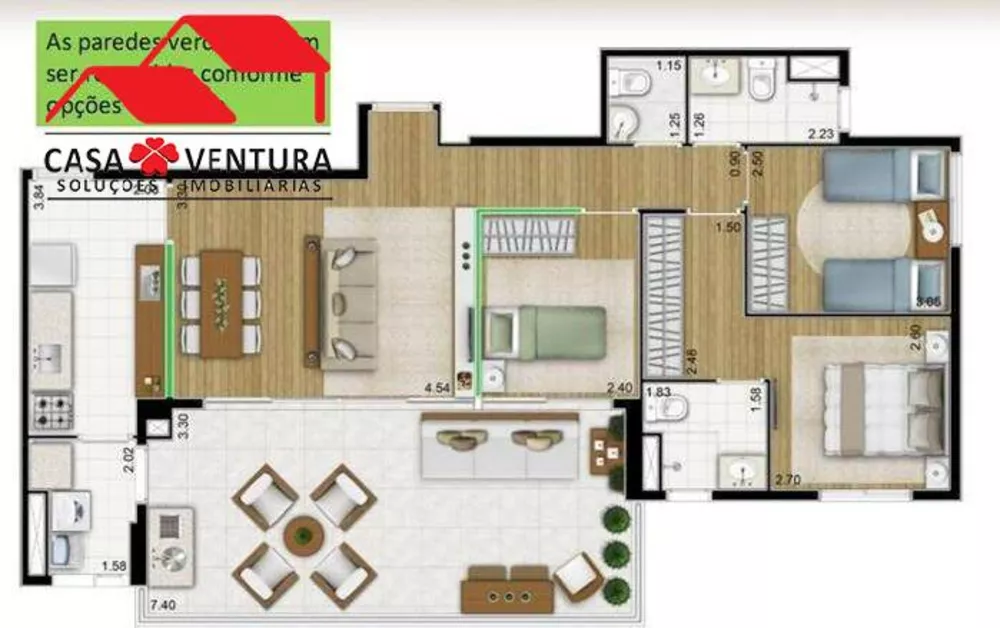 Apartamento à venda com 3 quartos, 99m² - Foto 2