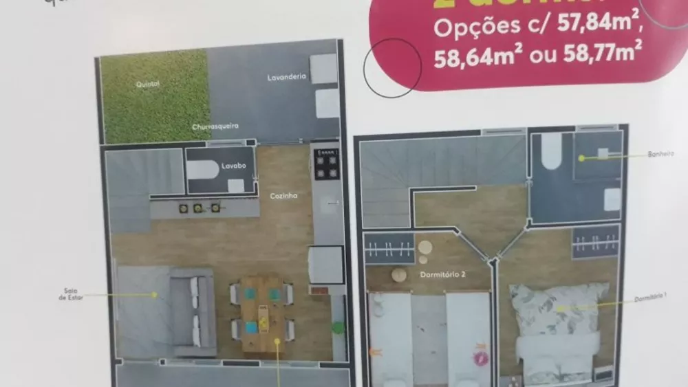 Sobrado, 2 quartos, 59 m² - Foto 1