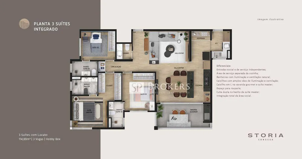 Apartamento, 3 quartos, 114 m² - Foto 3