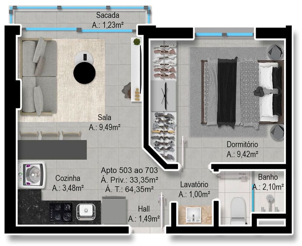 Apartamento, 1 quarto, 33 m² - Foto 1