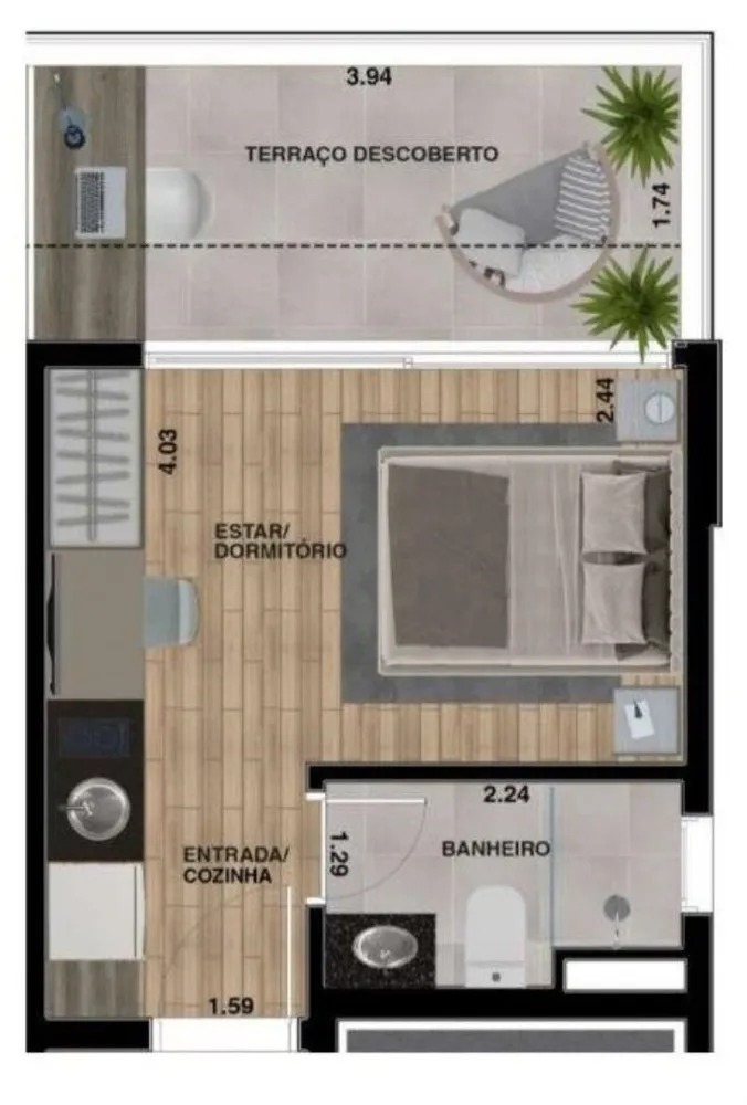 Apartamento, 1 quarto, 26 m² - Foto 1