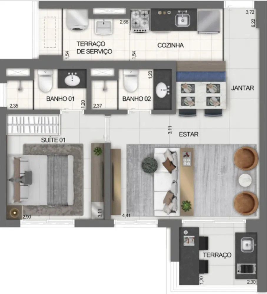 Apartamento, 2 quartos, 54 m² - Foto 3