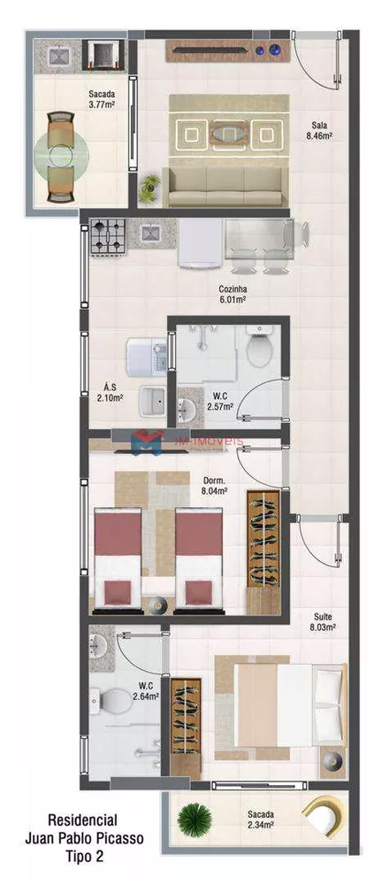 Apartamento à venda com 2 quartos, 55m² - Foto 2