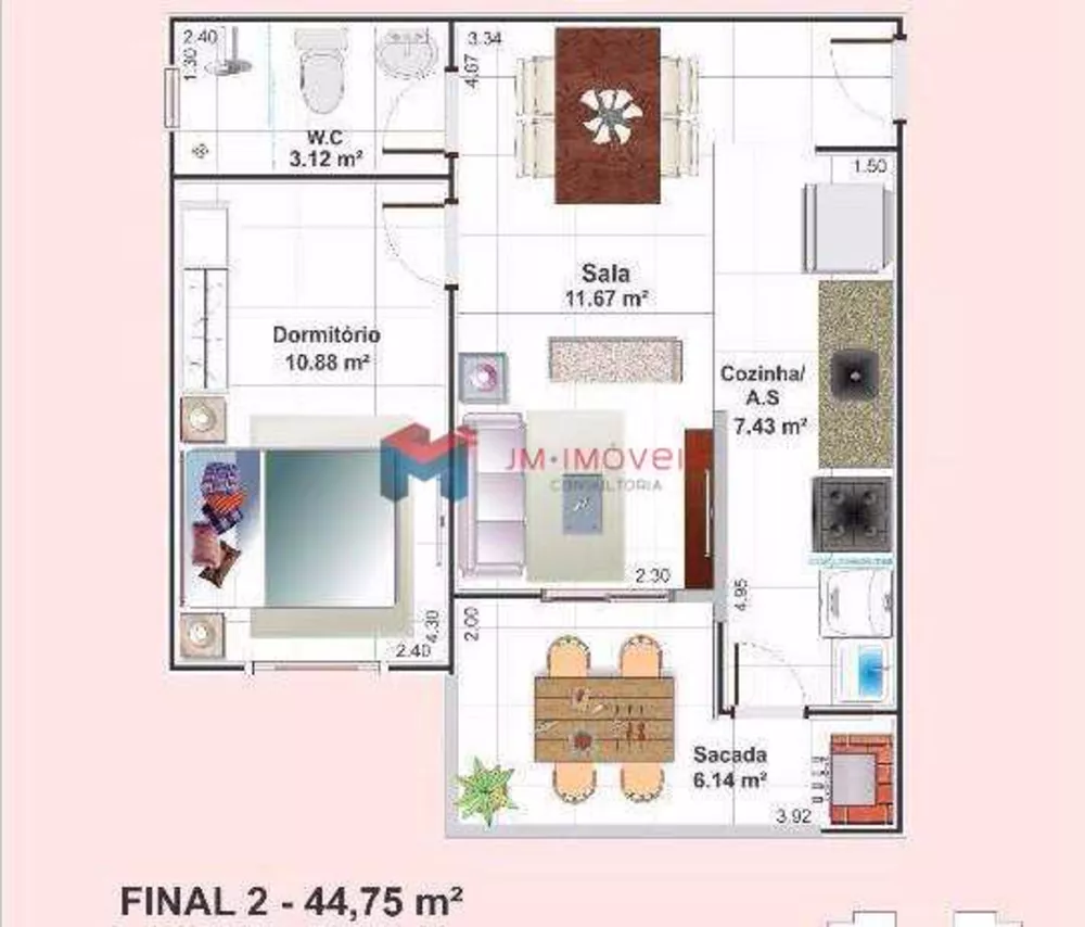 Apartamento à venda com 1 quarto, 44m² - Foto 3