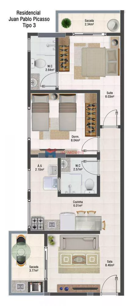 Apartamento à venda com 2 quartos, 55m² - Foto 2