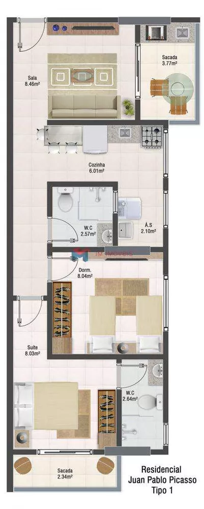 Apartamento à venda com 2 quartos, 55m² - Foto 2