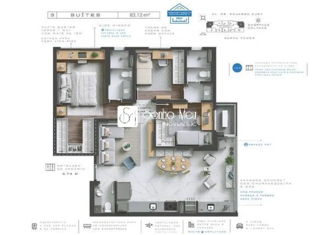 Apartamento, 3 quartos, 83 m² - Foto 2