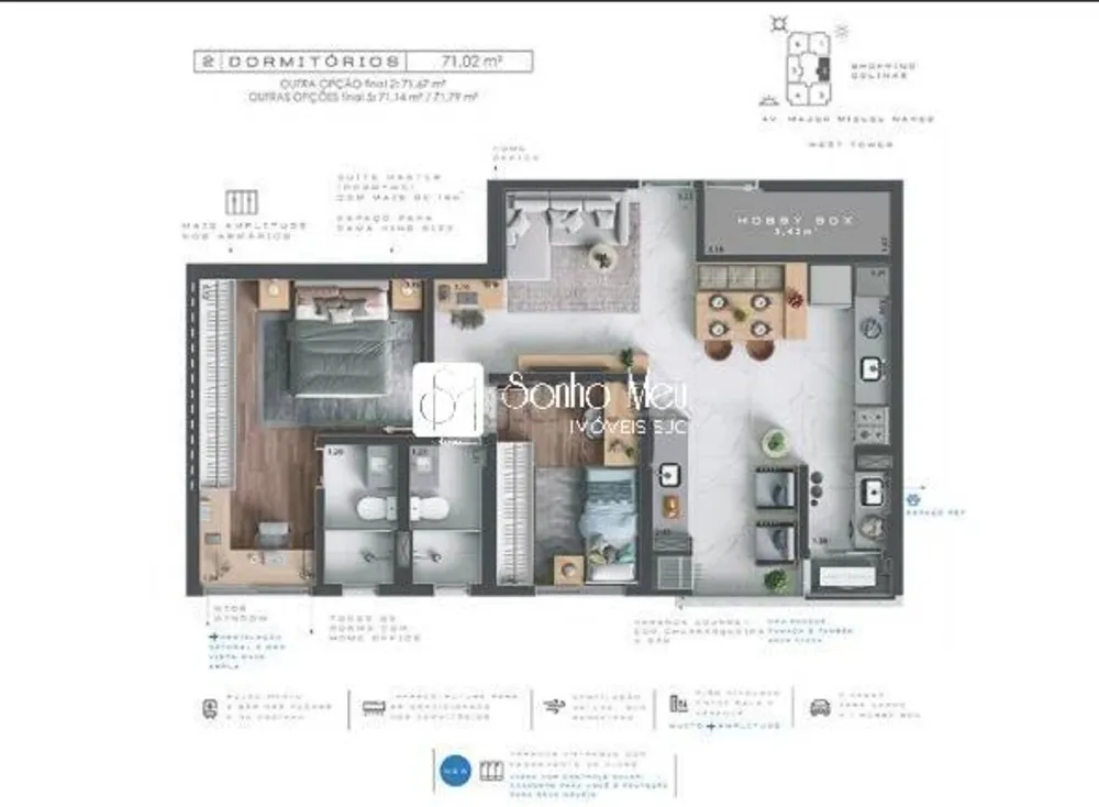Apartamento, 2 quartos, 71 m² - Foto 2