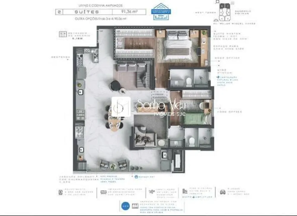 Apartamento, 3 quartos, 91 m² - Foto 2