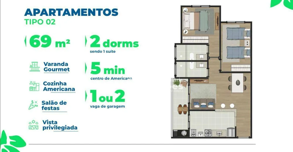 Apartamento, 2 quartos, 69 m² - Foto 2