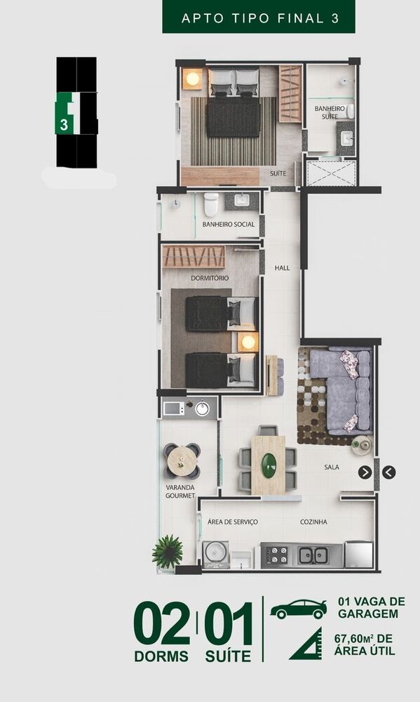 Apartamento, 2 quartos, 73 m² - Foto 3