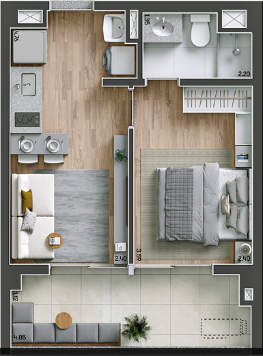 Apartamento, 1 quarto, 37 m² - Foto 1