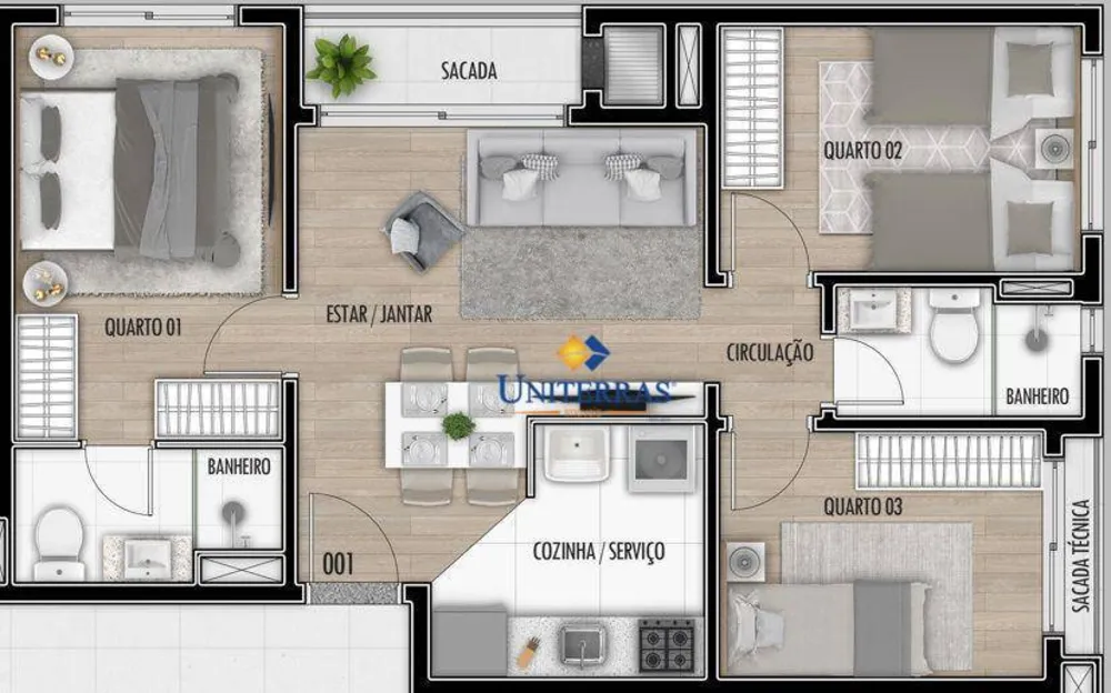 Apartamento, 3 quartos, 57 m² - Foto 2