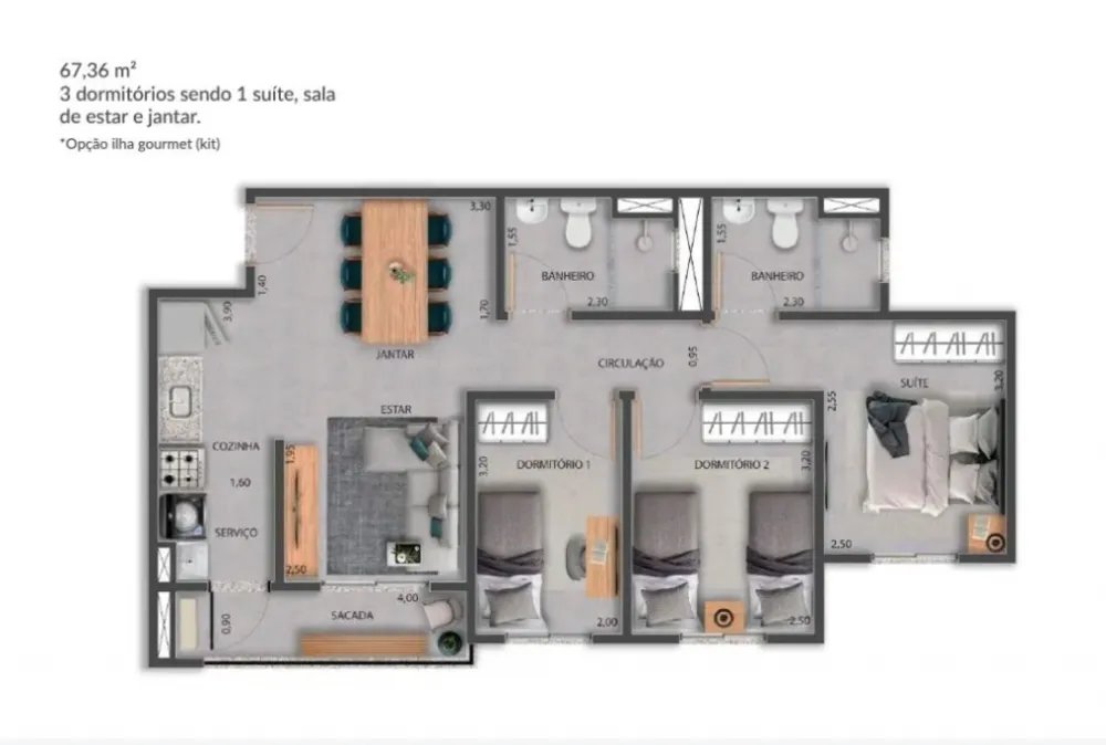 Apartamento, 3 quartos, 67 m² - Foto 4