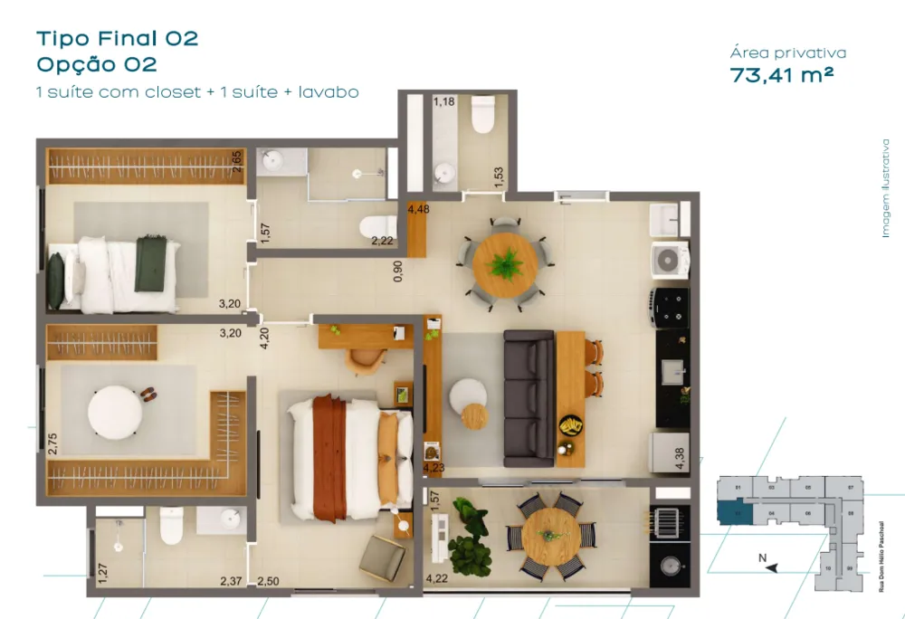 Apartamento, 3 quartos, 73 m² - Foto 1