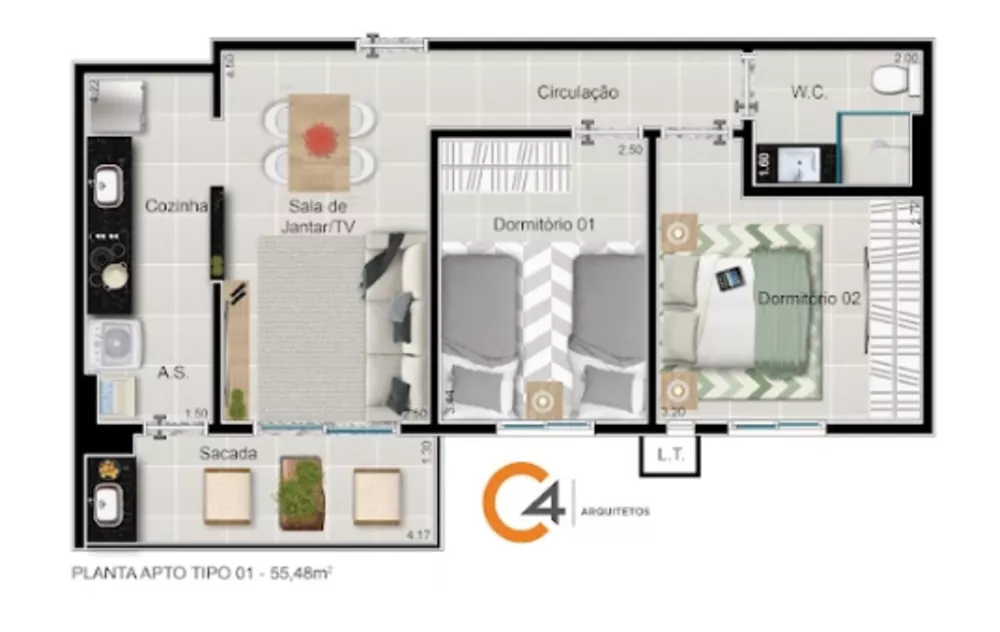 Apartamento à venda com 2 quartos, 55m² - Foto 2