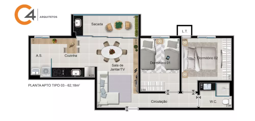 Apartamento à venda com 2 quartos, 62m² - Foto 2