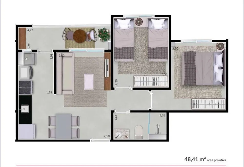 Apartamento, 2 quartos, 48 m² - Foto 2