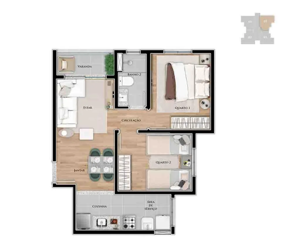 Apartamento, 2 quartos, 60 m² - Foto 2