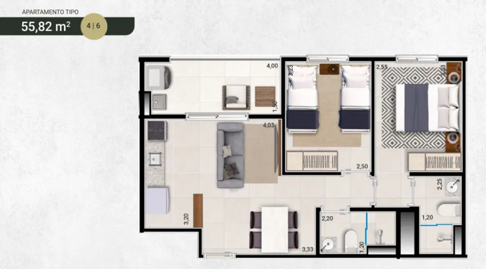 Apartamento, 2 quartos, 56 m² - Foto 1