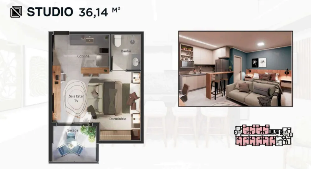 Apartamento, 1 quarto, 36 m² - Foto 2