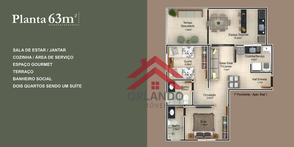 Apartamento, 2 quartos, 50 m² - Foto 2