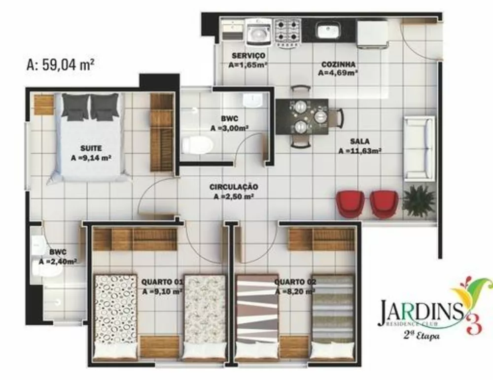 Apartamento à venda com 3 quartos, 59m² - Foto 4