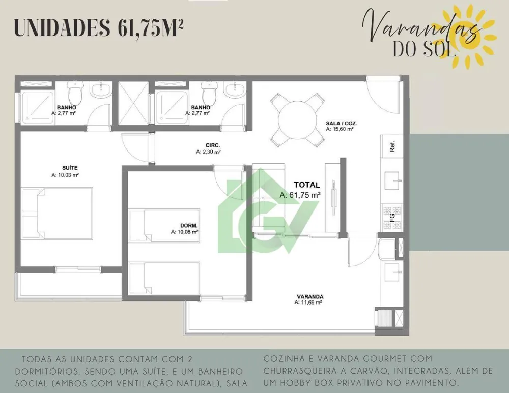 Apartamento, 2 quartos, 61 m² - Foto 2
