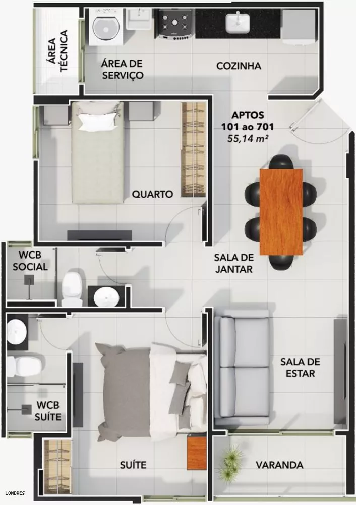 Apartamento à venda com 2 quartos, 55m² - Foto 1