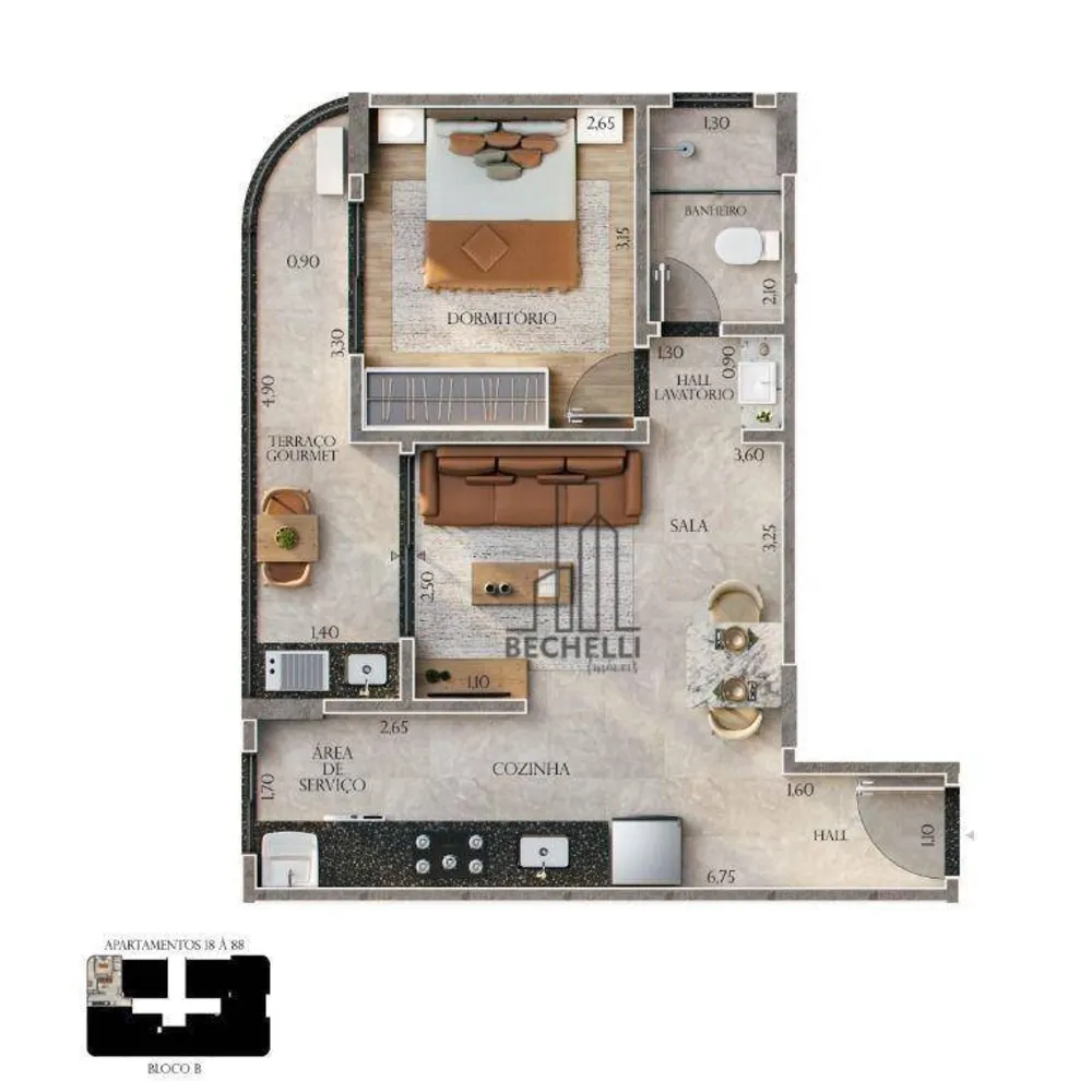 Apartamento, 1 quarto, 44 m² - Foto 1