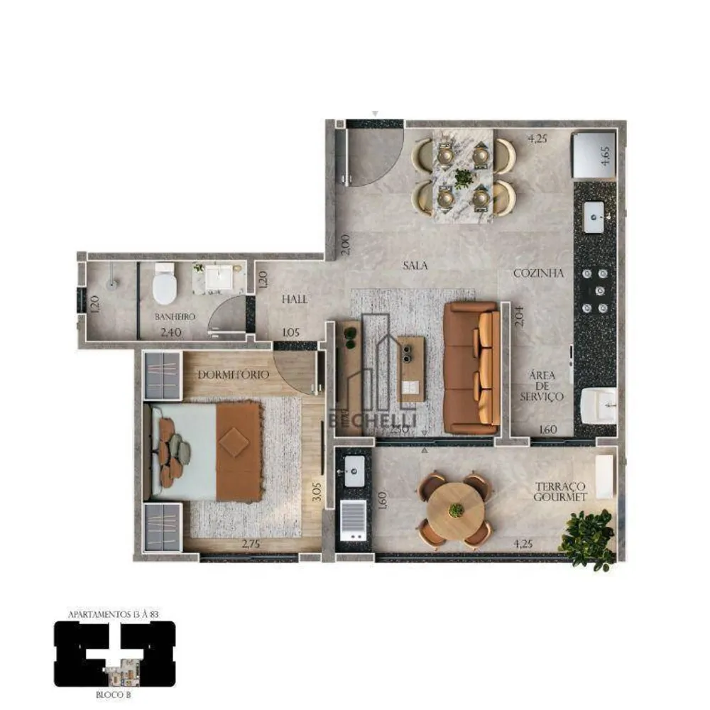 Apartamento, 1 quarto, 44 m² - Foto 1