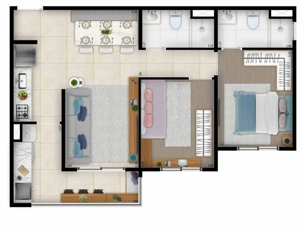 Apartamento, 2 quartos, 56 m² - Foto 3