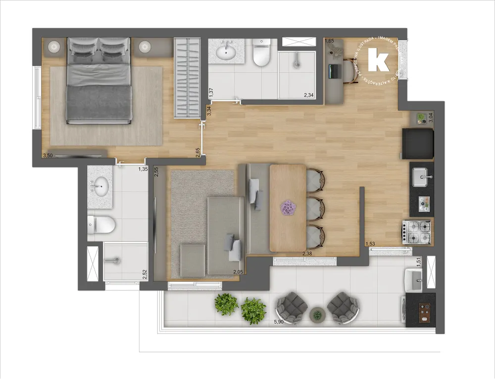 Apartamento, 2 quartos, 45 m² - Foto 2