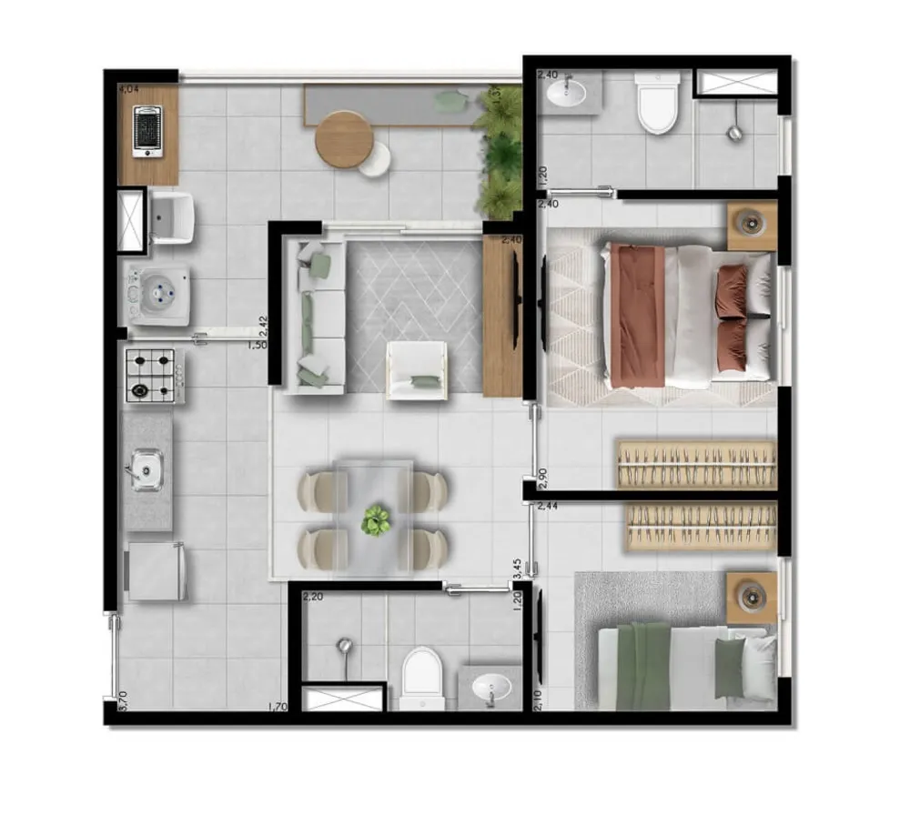Apartamento, 2 quartos, 43 m² - Foto 3