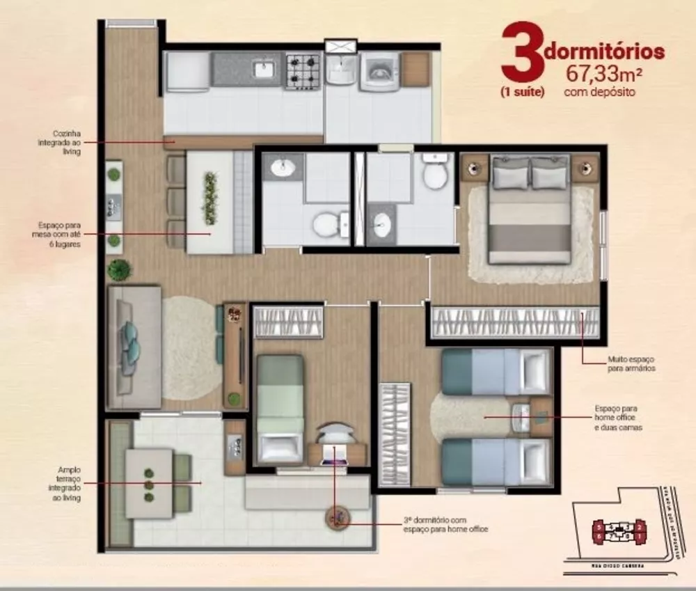 Apartamento, 3 quartos, 67 m² - Foto 2