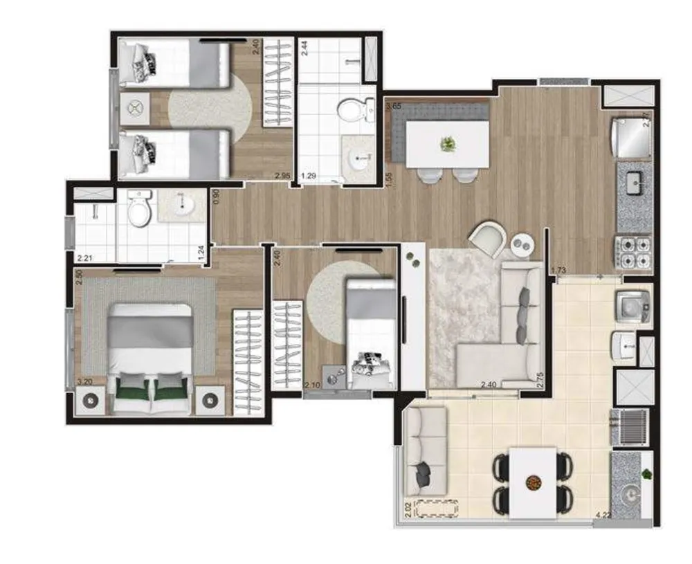 Apartamento, 3 quartos, 67 m² - Foto 2