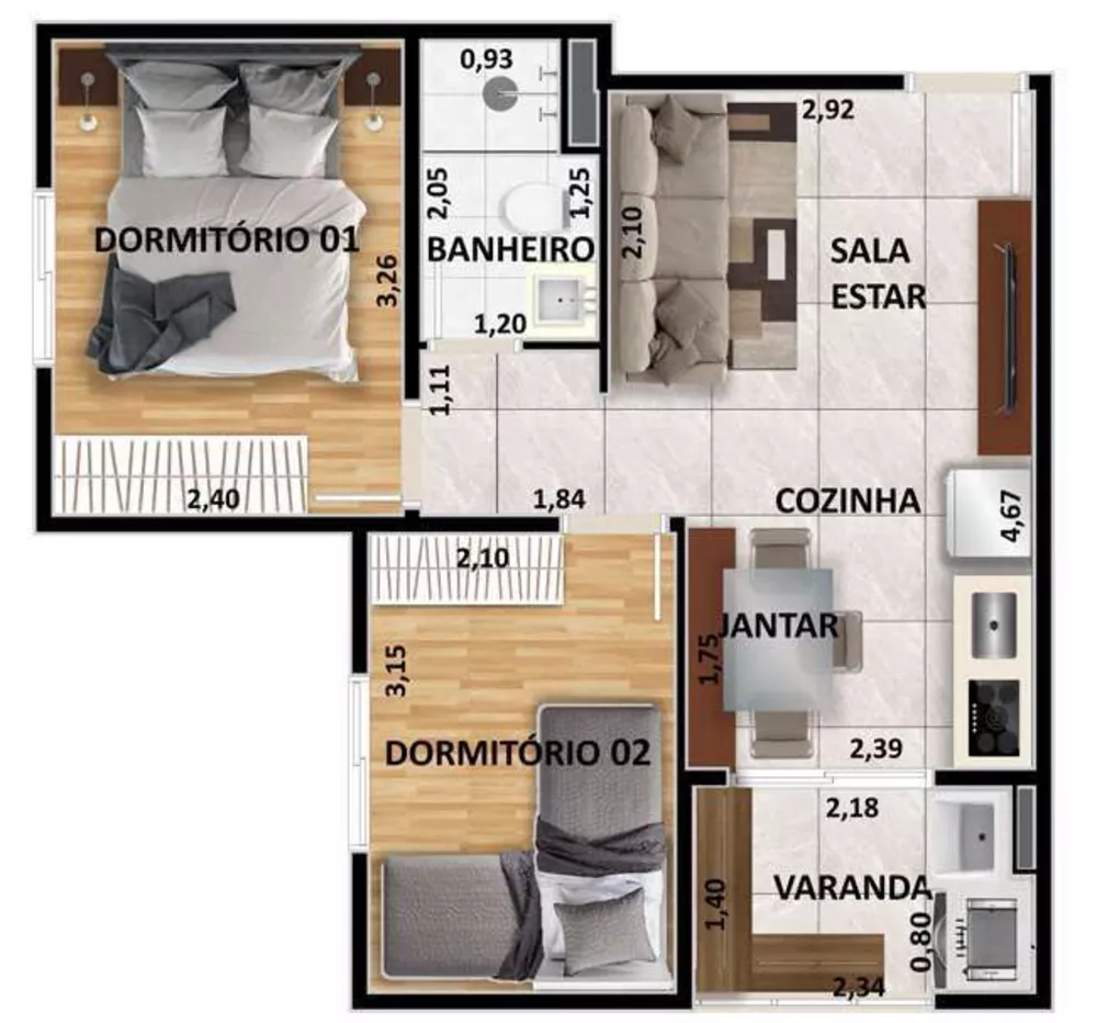 Apartamento, 2 quartos, 61 m² - Foto 2