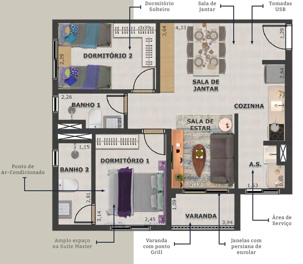 Apartamento, 2 quartos, 56 m² - Foto 1
