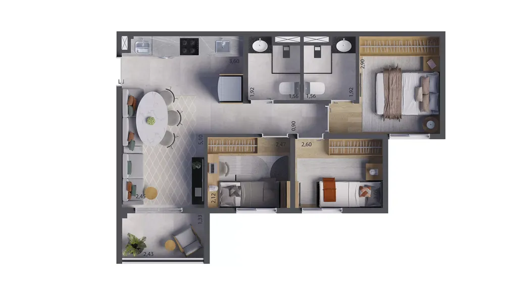 Apartamento, 3 quartos, 51 m² - Foto 2