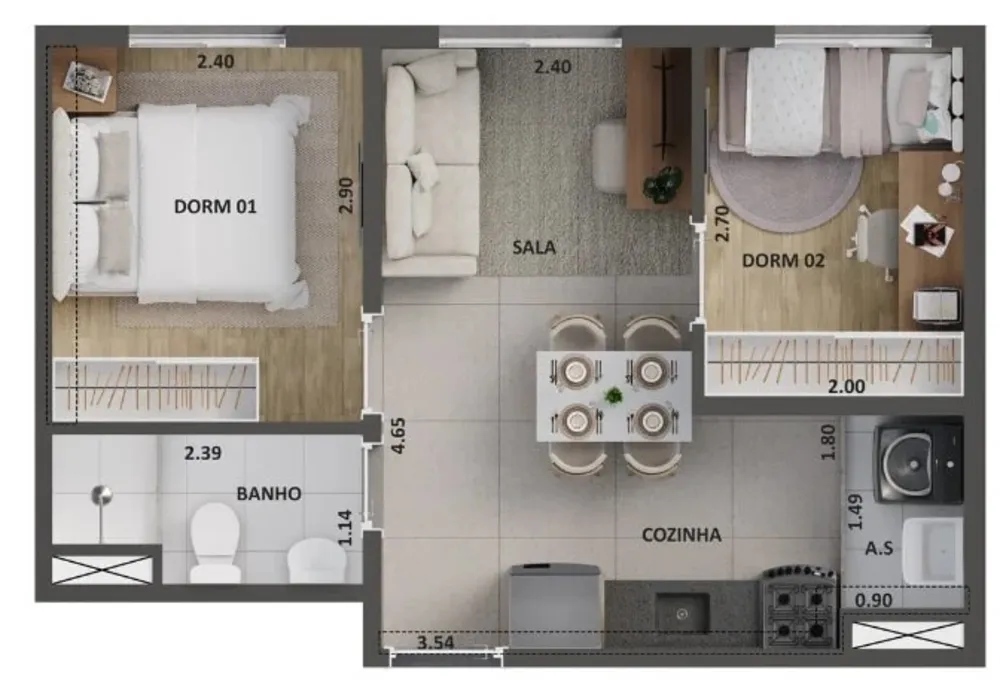 Apartamento, 2 quartos, 45 m² - Foto 3