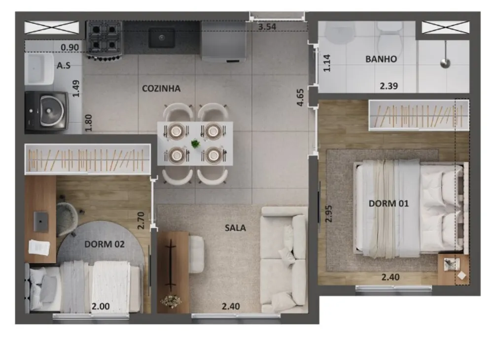 Apartamento, 2 quartos, 45 m² - Foto 2