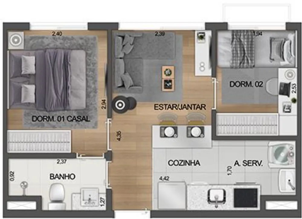 Apartamento, 2 quartos, 33 m² - Foto 2