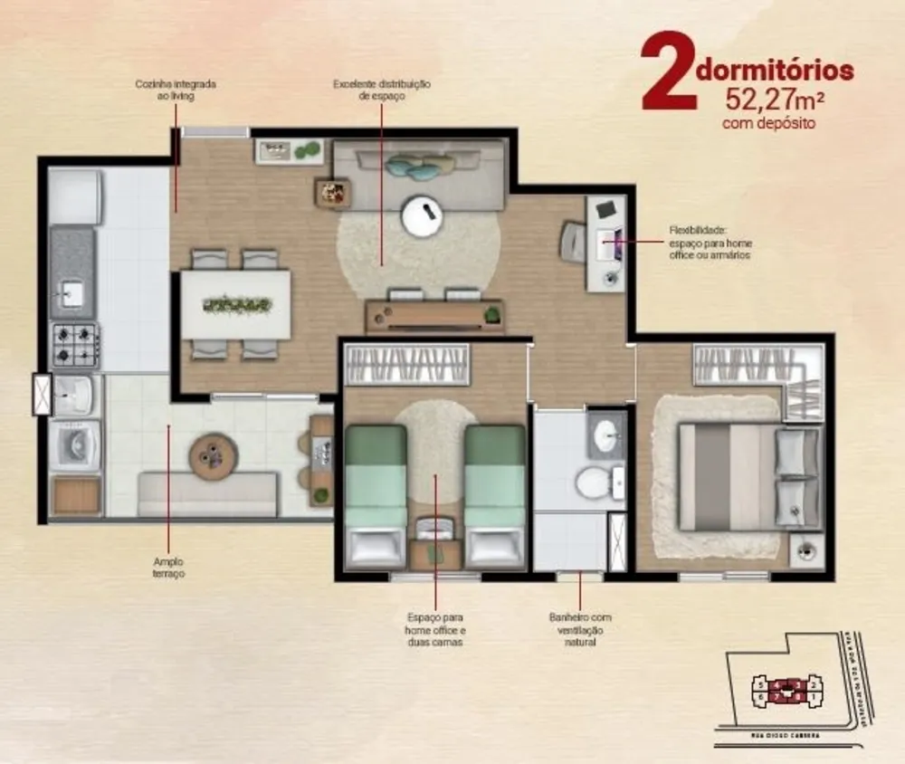 Apartamento, 2 quartos, 52 m² - Foto 3