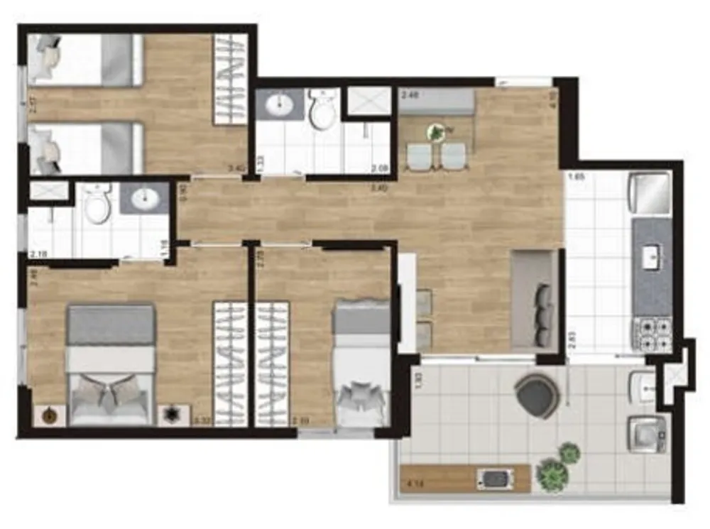 Apartamento, 3 quartos, 60 m² - Foto 2